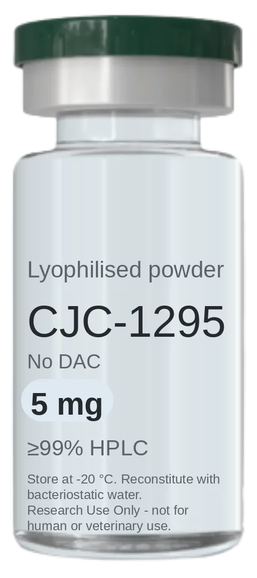 CJC-1295 (sin DAC) 5 mg vial — lyophilised research peptide, ≥99% HPLC, labelled for research use only